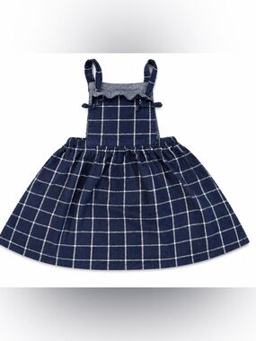 Thimble Collection Navy Windowpane Pinafore Dress Girls 3T Linen Cotton
